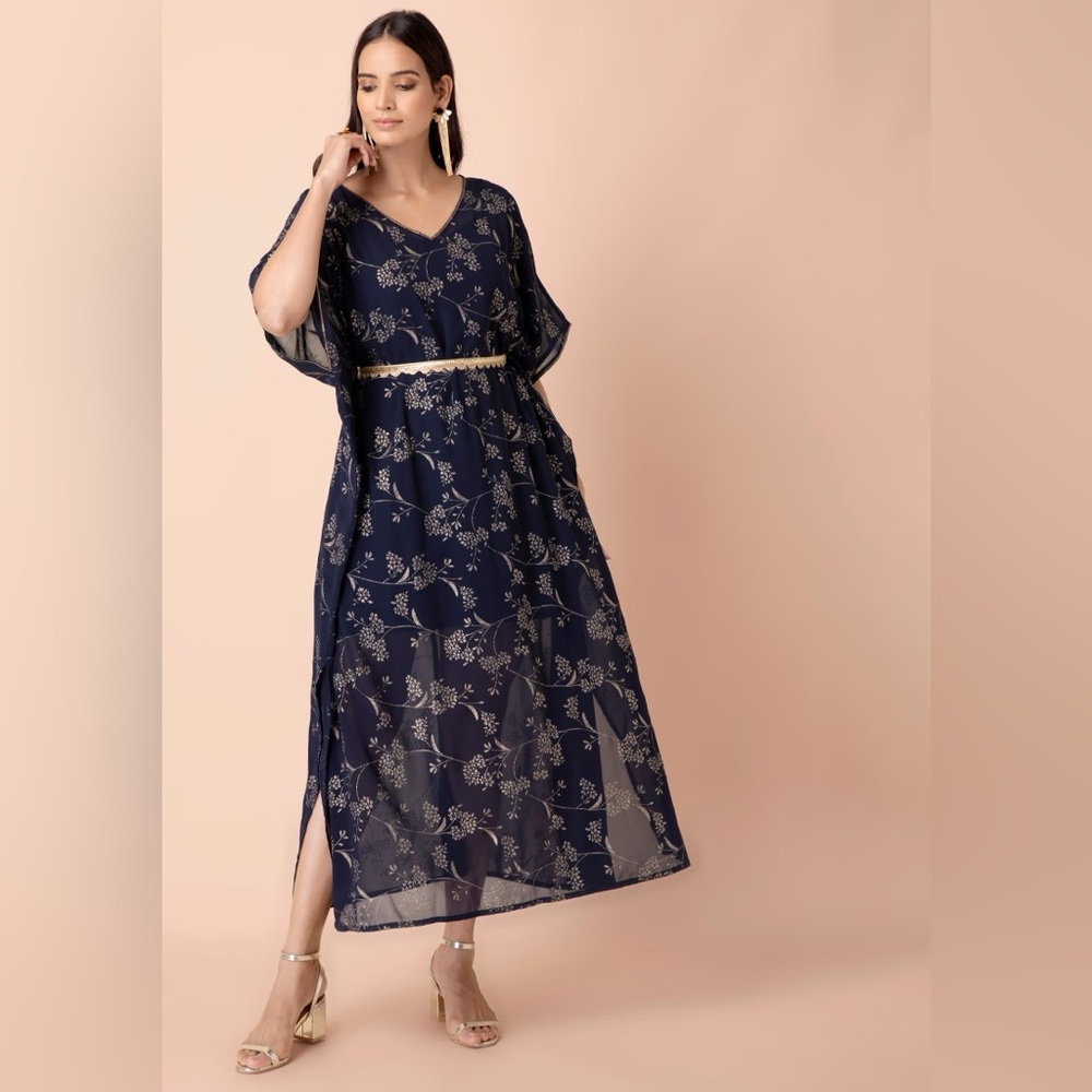 Indya navy blue and gold kimono kaftan